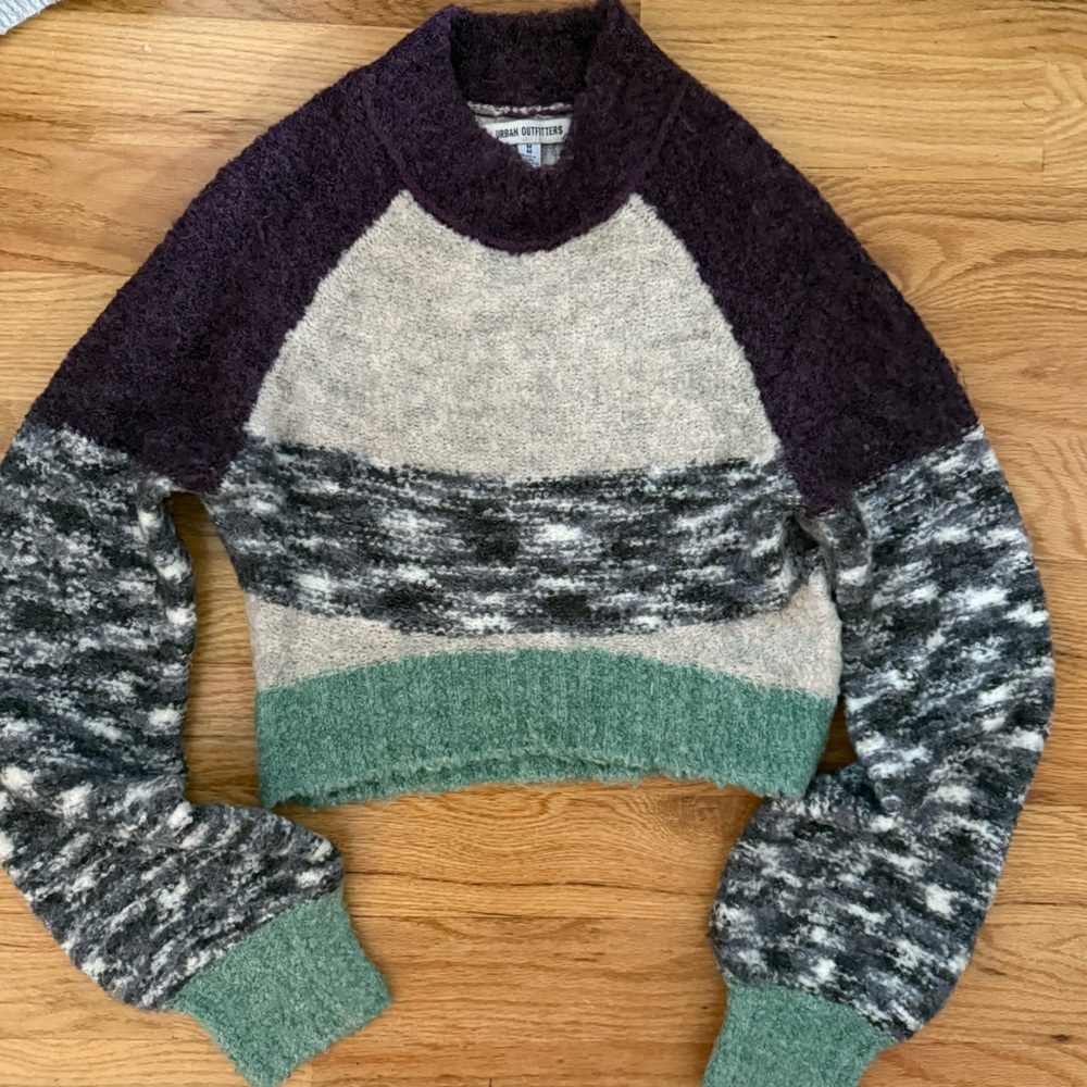 Urban Outfitters Colorblock Sweater in Mint, Gray & dark purple